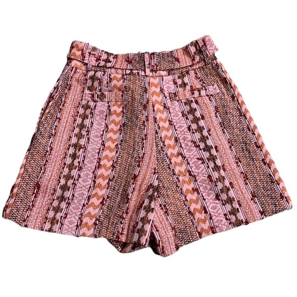 ANTHROPOLOGIE Eva Franco Textured Shorts Removable Belt Sz 4 Orange Motif NWT - Picture 4 of 9